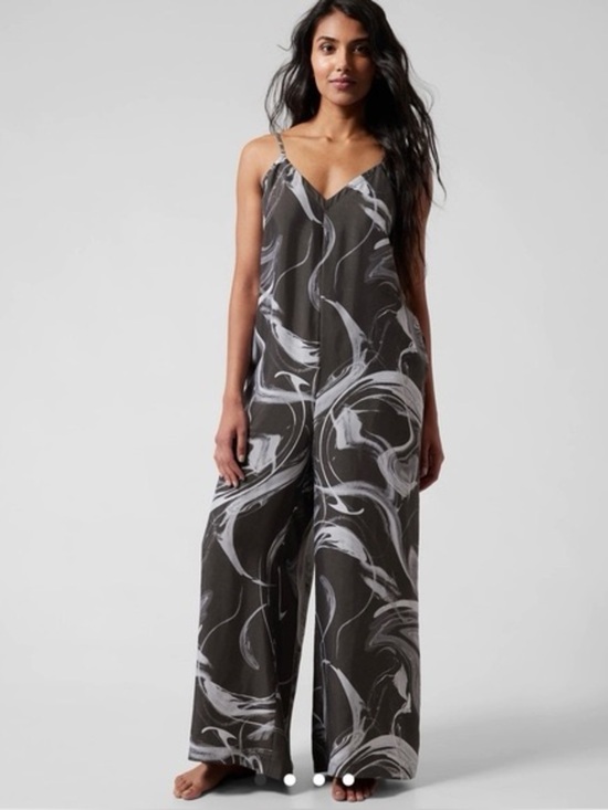 Athleta Pants - Athleta Calm Cool Romper Size Small Marble Abstract Print Wide Leg Jumpsuit